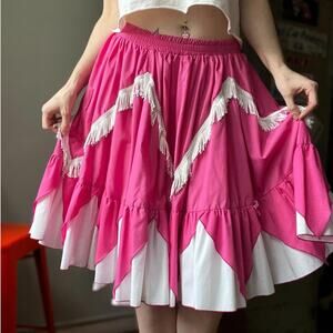 Vintage Square Dancing Skirt | Hot Pink Fringe Western Skirt | Size M